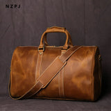 Retro Leather Men's Travel Bag Crazy-horse Leather Large-capacity Luggage Bag Top Layer Cowhide  Men Portable Diagonal Bag NZPJ
