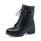 WOIZGIC Female Ladies Women Genuine Leather Ankle Boots Platform Winter Antumn Plush Fur Warm Shoes Plus Size Lace Up 35-43