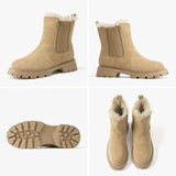BeauToday Chelsea Boots Women Suede Leather Snow Boots Warm Fur Round Toe Ladies Platform Shoes Handmade 08206