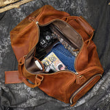 Mens Thick Crazy Horse Leather Travel Bag 20" Cow Leather Duffel Travel Bag Vintage Genuine Leather Luggage Tote Messenger Bag
