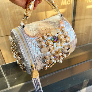 luxury Designer Handbag for women purses and handbag Handmade Beaded Pillow Bag Casual silver bucket Messenger shoulder Bag