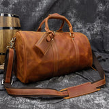Mens Thick Crazy Horse Leather Travel Bag 20" Cow Leather Duffel Travel Bag Vintage Genuine Leather Luggage Tote Messenger Bag