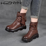 NEW Winter Boots for Women Genuine PU Leather Ankle Boots Autumn Female Plush Shoes Thick with Short Boots Cool Motorcycle Boot