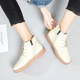 WOIZGIC Women's Female Mother Woman Genuine Leather Ankle Shoes Boots Zipper Lace Up Winter Plush Warm Retro 34-41 ZDA-2181