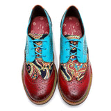 Vintage Oxford Shoes For Women Genuine Leather Flat Heel Shoes Woman British Lace Up Brogues Flats Shoes Retro Chaussures Femme