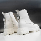 WOIZGIC Women's Female Ladies Genuine Leather Ankle Shoes Boots Platform Zipper Warm Winter Fur Motorcycle Lace Up Increase