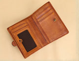 Retro ladies handmade first layer cowhide Women short wallet female  leather small purses card bag thin anti-theft brush