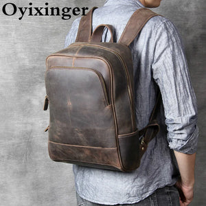 OYIXINGER Men's Luxury Laptop Backpack Original Handmade Laptopc For 14" Macbook Hp Genuine Leather Retro Backpacks Male