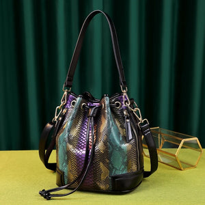 New new fashion panelled string bucket messenger bag split leather large capacity tote bags for women clutch famous brands sac