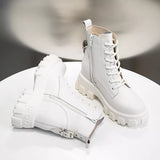 WOIZGIC Women's Female Ladies Genuine Leather Ankle Shoes Boots Platform Zipper Warm Winter Fur Motorcycle Lace Up Increase