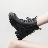 WOIZGIC Women's Female Ladies Genuine Leather Ankle Shoes Boots Platform Zipper Warm Winter Fur Motorcycle Lace Up Increase