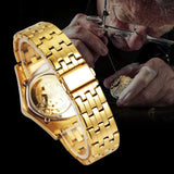 WINNER Triangle Skeleton Gold Black Watch for Men Automatic Mechanical Wristwatch Irregular Luxury Stainless Steel Strap relogio