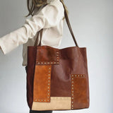 Large Capacity Leather Shoulder Bag Rivets Handbag