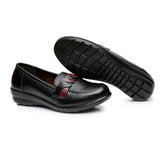 WOIZGIC Women Flats Old Mother Shoes Loafers Slip On Rubber Cow Genuine Leather Solid Polyester Vintage Casual 35-41 HD-223