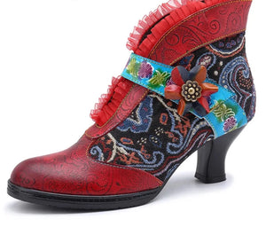 Patchwork Leather Retro Splicing Ankle Boots