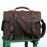Vintage Crazy Horse Genuine Leather Men Briefcase Business Bag Large Leather Briefcase Male 15.6"Laptop Case Shoulder Bag office