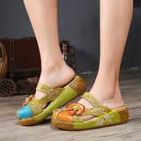 Plus Size Shoes Women Slippers Hand Painted Genuine Leathe Ladies Wedge Heel Platform Sandals Elegant Women Shoes Summer Slides