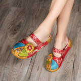 Plus Size Shoes Women Slippers Hand Painted Genuine Leathe Ladies Wedge Heel Platform Sandals Elegant Women Shoes Summer Slides