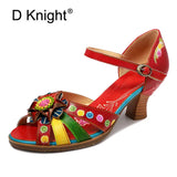 Fashion Genuine Leather Bride Wedding Shoes For Woman Ankle Strap Party Dress Shoes Open Toe Red High Heels Pumps Female Sandals