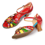 Fashion Genuine Leather Bride Wedding Shoes For Woman Ankle Strap Party Dress Shoes Open Toe Red High Heels Pumps Female Sandals