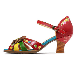 Fashion Genuine Leather Bride Wedding Shoes For Woman Ankle Strap Party Dress Shoes Open Toe Red High Heels Pumps Female Sandals