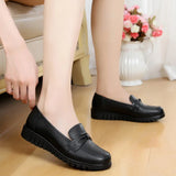 WOIZGIC Women Old Mother Female Shoes Flats Loafers Cow Genuine Leather Slip On Black Round Toe PU Casual Solid 35-41 HD-802