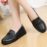 WOIZGIC Women Old Mother Female Shoes Flats Loafers Cow Genuine Leather Slip On Black Round Toe PU Casual Solid 35-41 HD-802