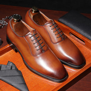 DESAI Full Grain Leather Shoes Men's Business Dress Shoes Calf Waxed Leather Handmade Formal Men Shoes Oxfords EUR Size 44-47