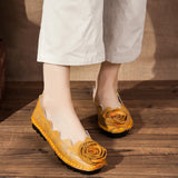 WOIZGIC Women Mother Female Ladies Shoes Flats Loafers Cow Genuine Leather Round Slip On Pigskin Floral Flower 35-42 XR-1