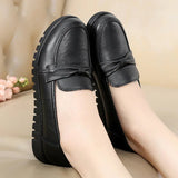 WOIZGIC Women Old Mother Female Shoes Flats Loafers Cow Genuine Leather Slip On Black Round Toe PU Casual Solid 35-41 HD-802