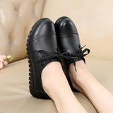 WOIZGIC Women Female Mother Shoes Flats Loafers Lace Up Cow Genuine Leather Non Slip Causual Rubber Round Toe 35-41 HD-815