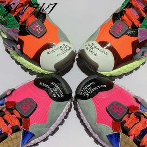 Women Sneakers Flat Platform Fish Skin Mesh Breathable And All-match Banquet Ladies Shoes Lace-Up Round Toe Shallow Buty Damskie