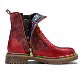 Leather Zipper Lace Up Low Heels Ladies boots