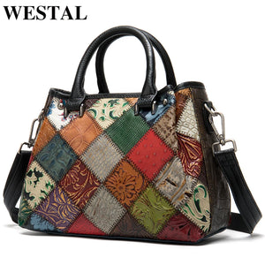 WESTAL Women's Genuine Leather Handbag Large Bag for Women's Shoulder Bags Patchwork Designer Leather Bag Women Totes Bags 203