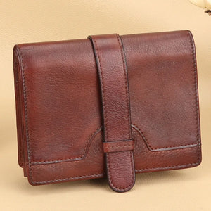 Retro ladies handmade first layer cowhide Women short wallet female  leather small purses card bag thin anti-theft brush