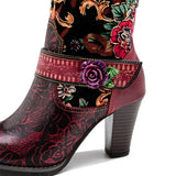 Autumn Winter Distressed Retro Women Riding Boots Three-Dimensional Flower Warmth Women High Heels Knee-High Zipper Boots Shoes