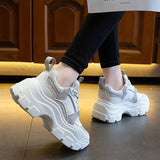 WOIZGIC Female Women's Genuine Leather White Shoes Sneakers Platform Spring Breathable Lace Up Sports High Sole 35-40 YL-7