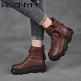 NEW Winter Boots for Women Genuine PU Leather Ankle Boots Autumn Female Plush Shoes Thick with Short Boots Cool Motorcycle Boot