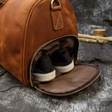 Mens Thick Crazy Horse Leather Travel Bag 20" Cow Leather Duffel Travel Bag Vintage Genuine Leather Luggage Tote Messenger Bag
