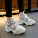 WOIZGIC Female Women's Genuine Leather White Shoes Sneakers Platform Spring Breathable Lace Up Sports High Sole 35-40 YL-7