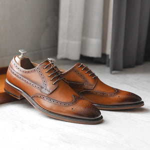 DESAI Men Shoe Genuine Leather Derby Business Dress Gentleman Classic Design Formal Brogue Carved Winter Shoes  2021 New