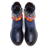 Vintage 2021 New Genuine Leather Women Chelsea Boots Ankle Strap Zipper Bohemia Ladies Shoes Woman Flower Heels Western Boots