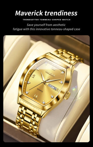 OLEVS Tonneau Dial Quartz Watch for Men Luxury Diamond  Elegant Stainless steel Waterproof Luminous TOP Brand Wristwatch 5528