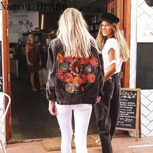 Oversized Multi Floral Embroidered Denim Jacket Outwear Bohemian Casual Chic Jacket Coat Women 2022 New Winter Coat