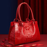 Luxury Genuine Leather Women's Bag Red Crocodile Pattern Ladies Handbags Tote Bag Fashion Travel Portable Shoulder Underarm Bags