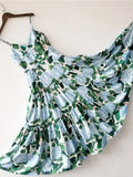 High-quality V-neck suspender dress 2023 summer new green hydrangea printed beach dress high waist big swing holiday cake skirt.