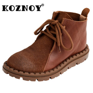 Koznoy 2.5cm Suede Autumn Ankle Spring Booties Flats Comfy Genuine Leather Boots Soft Soled Cowgirl Sewing Moccasins Woman Shoes