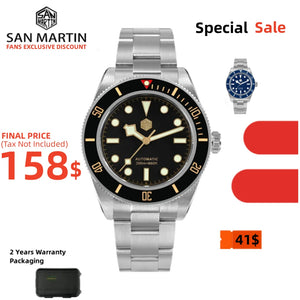 San Martin 40mm NH35 Automatic Men Diving Watch 20ATM Waterproof BB58 Sapphire Wristwatch BGW-X1 C3 Luminous Clock Reloj SN0008C