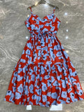 Retro spring, summer, European and American women's new printed sling tube top waist swing dress fashion holiday dress