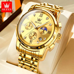 New Gold Watch OLEVS Quartz Watch for Men Chronograph Stainless Steel  Luminous Waterproof Wristwatch Business Men's Watches